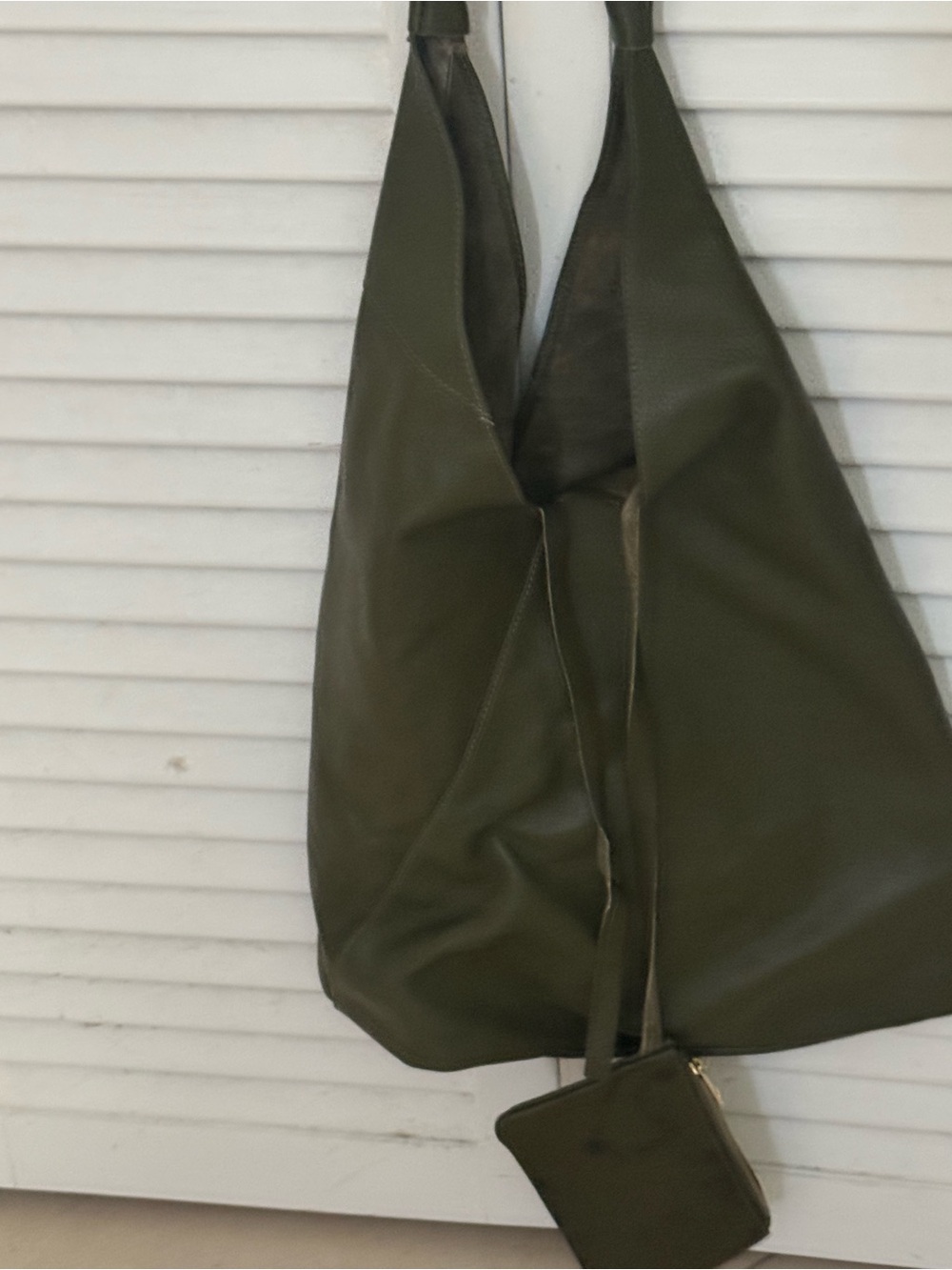 Olive Green Italian Leather Hobo Tote with Coin Pouch